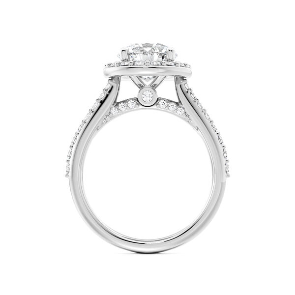 Round Solitaire Diamond Engagement Ring With Halo And Diamond Band